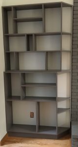Asymmetric Shelving Made with Painted MDF, Detail
